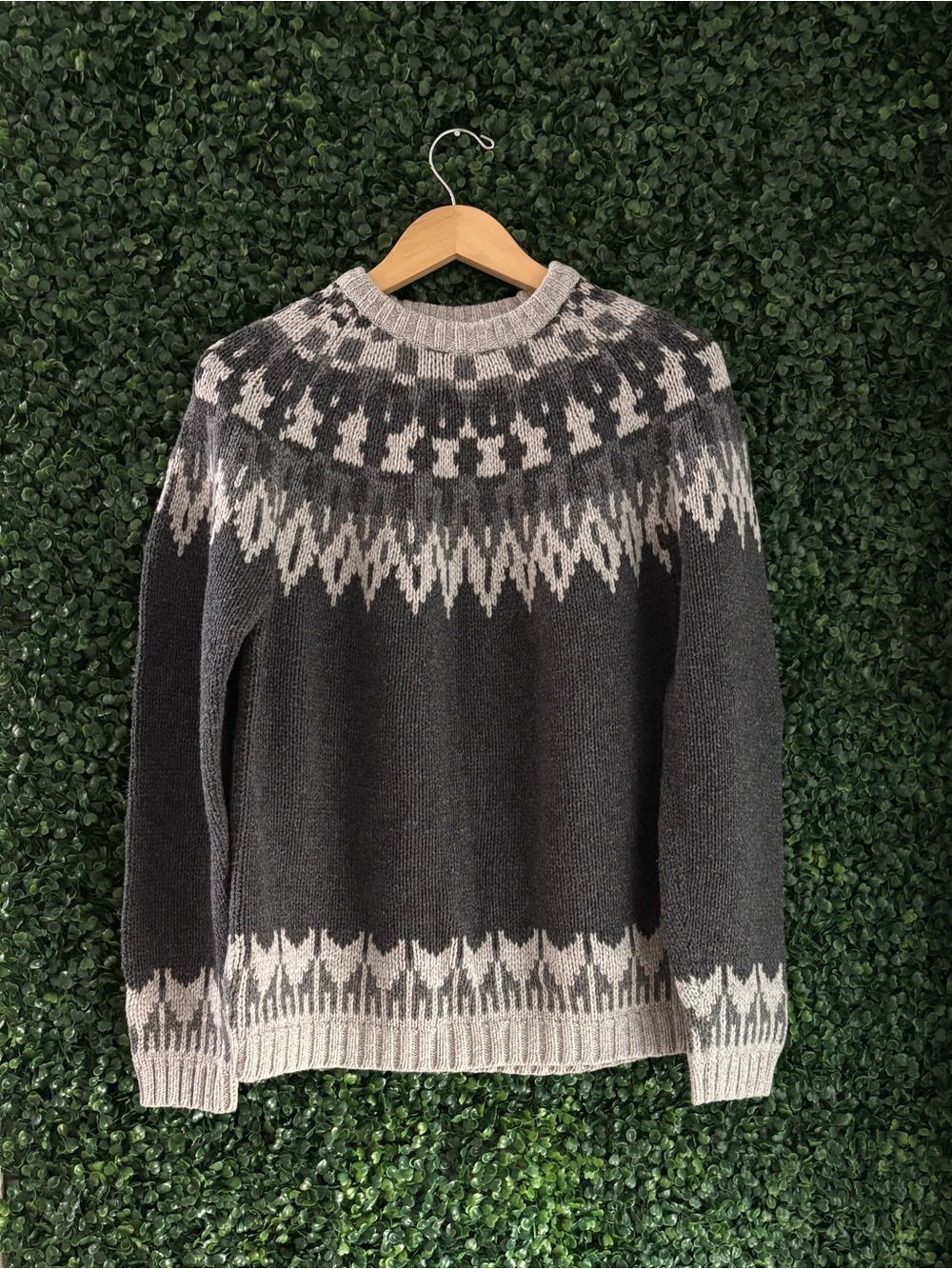Sz M Ruff Hewn Heavyweight Nordic Fair Isle Wool Blend Sweater Gray